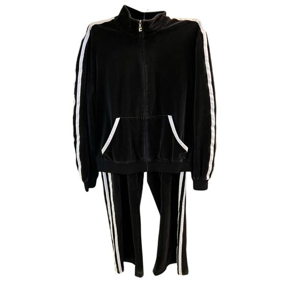 Vintage St John Sport Y2K Black Velour Track Set Jacket and Pants, Size M